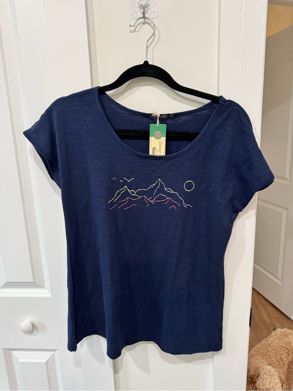 Organic Cotton Navy Short Sleeve Tee with Mountain Outline Graphic
